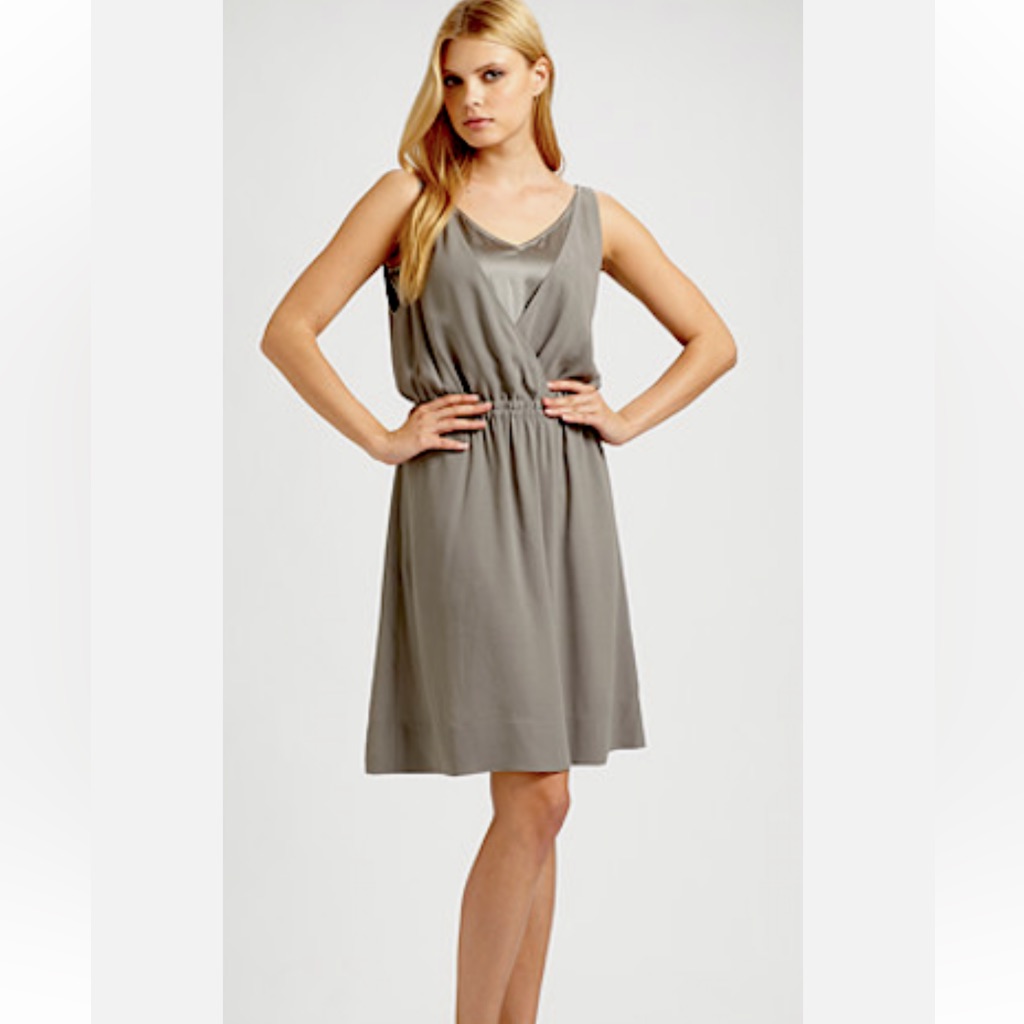 Eileen Fisher Smoke Silk Georgette Crepe Surplice V Neck Layered Dress Xl $278